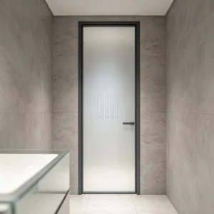 Ultra Slim Frame Frosted Privacy Light Transmitting Moisture Proof Easy Clean Aluminum Glass Casement Door