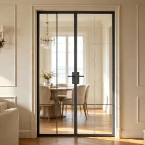 Ultra Slim Frame Tempered Safety Soundproof Moisture-Proof Low-Maintenance Aluminum Glass French Casement Door