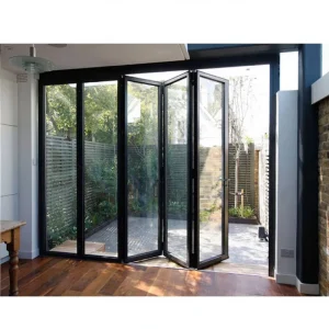 Vertical Exterior Sliding Folding French Aluminum Door with Double Glass Panels for Auditoriums