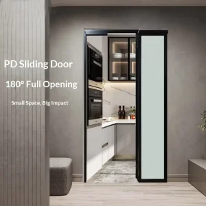 Very Narrow PT Door Titanium Magnesium Aluminum Alloy Super White Glass Toilet Side by Side Sliding Integrated Door