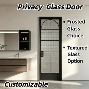 Villa Arched Swing Room Door Frosted Panel Slim Alloy Frame Water Resistant for Master Bedroom Ensuite Space