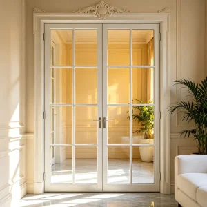 Vintage French Grid Pattern Thermal Break Soundproof Aluminum Frame Double-Glazed Glass Swing Casement Door for Balcony & Patio