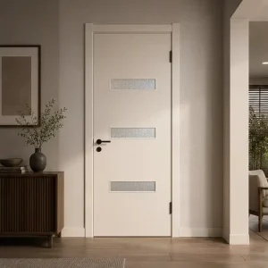 WPC Door with Decorative Glass, Moisture-Proof, No-Swelling, for Kitchen, Bathroom, and Laundry Wet Spaces