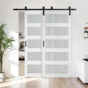 Waterproof 5 Panel Glass Sliding Barn Door Modern Interior Solid Door with Hardware Kit