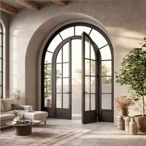Waterproof Arched Aluminum French Swing Door for Balcony, Apartment, Bathroom, and Villa
