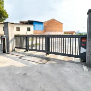 Waterproof Black Aluminum Alloy Trackless Sectional Sliding Gate, Remote Electric Community Access Gate