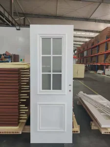 Waterproof French Style WPC Interior Door With Grille Tempered Frosted Glass Decorative Molding WPC Room Door for Villa Hotel