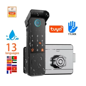 Waterproof Outdoor Smart Door Lock with Fingerprint Keyless Entry Supports 13 Languages for Courtyards