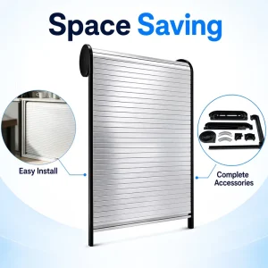 Waterproof PVC Roll-Up Tambour Door Kit with Guide Rails and Handle for Appliance Garage Kitchen Cabinet