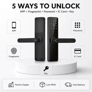 Waterproof Smart Door Lock with Cloud and App Control, Multilingual WiFi, Fingerprint, Password, Card, Key Access, and Aluminum