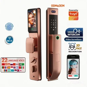 Waterproof Smart Lock for Wood Doors with Palm and Face Recognition, Fingerprint, Security Camera and Intercom