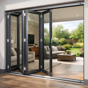 Waterproof Soundproof Hurricane-Proof Aluminum Alloy Bi-Folding Patio Door with Tempered Glass and Stainless Steel