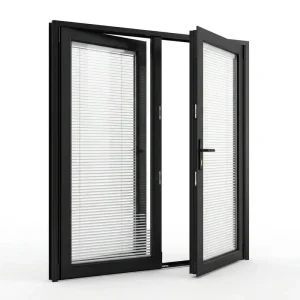 Waterproof Thermal-Break Soundproof Security Door with Tempered Louver Glass, Double-Glazed Aluminum Frame, and Outswing Opening