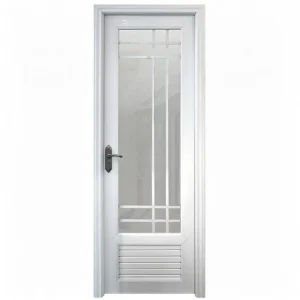Waterproof White PVC Bathroom Door with Frosted Glass and Ventilation Louver for Home