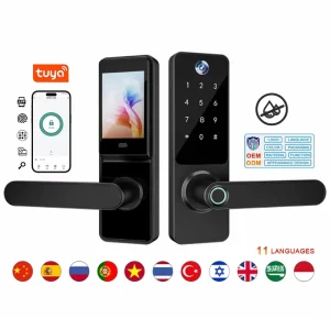 Waterproof WiFi App Electronic Digital Biometric Fingerprint Smart Door Handle Lock with Peephole Viewer Camera