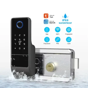 Waterproof WiFi Lock Double-Sided Electronic Fingerprint Smart Door Lock with Memory Card for Rim Gates Steel and Aluminum Alloy Doors