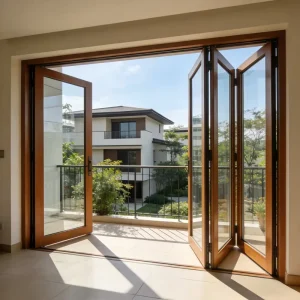 Weatherproof Aluminum Folding Door Thermal Break Bifold Glass Door with High Threshold for Heavy Rain Snow Regions