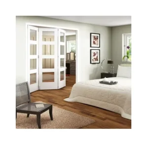 White Double Clear Glass Accordion Swing Doors Soundproof for Apartment Interiors