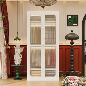 White French Style Steel Wardrobe With Glass Doors For Bedroom