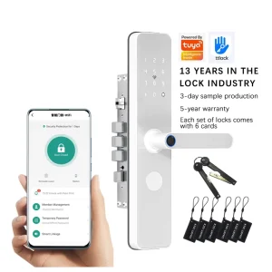 White Smart Lock 6068 for Wood Doors with Fingerprint, App, and Cloud Storage Aluminum Alloy Digital Lock