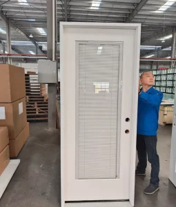 White Textured Pre hung Fiberglass Door Full Lite Insulated Glass With Built in Blinds Between Glass Louver Doors for Project