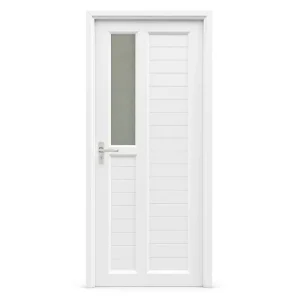 White UPVC Horizontal Stripe Single Hinged Door Frosted Glass Interior Exterior Waterproof for Bathroom Bedroom