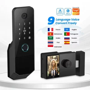 Wi-Fi Automatic Fingerprint Password Keyless Camera Doorbell Smart Rim Lock with Display Screen