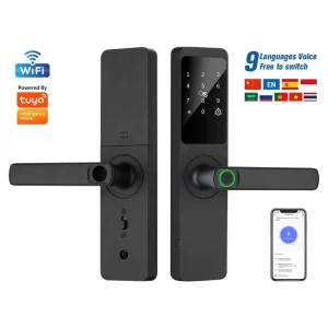 Wi-Fi Wooden Electronic Smart Door Lock with Fingerprint, Keyless Entry, RFID, Digital Access, and Remote Control for Apartments