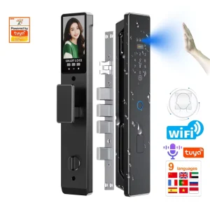 WiFi Digital Door Lock with 3D Facial Recognition, Fingerprint, Password, and Code Unlock for Wood Doors