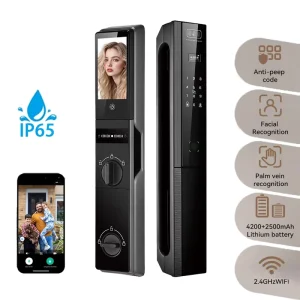 WiFi Facial Recognition Fingerprint Smart Door Lock with Dual Batteries and Cat-Eye Camera for Home Security