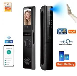 WiFi Facial Recognition Video Calling Smart Door Lock with Aluminum Alloy Body IP65 Waterproof for Wood Doors