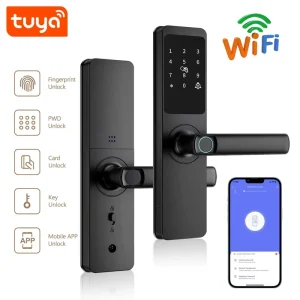 WiFi Fingerprint Aluminum Alloy Electronic Digital Keyless Entry Door Handle Lock for Home Office PST-A1-TY