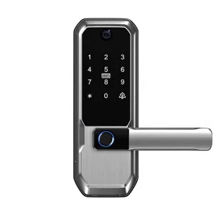 WiFi Password Fingerprint Smart Wooden Door Lock with Card, Key, Remote Unlock and Peephole