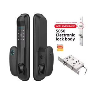 WiFi Remote Unlock Keyless Entry Smart Lock Fingerprint Biometric Password Card Reader Wooden Door
