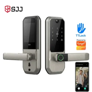 WiFi Smart Door Lock Peephole Camera App Fingerprint Keypad IC Card Video Intercom Remote Unlock for Wood Door