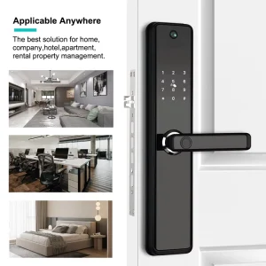 WiFi Smart Door Lock with Cat Eye Camera, Fingerprint, Password, IC Card, Key, and Remote Unlock for Wood Doors