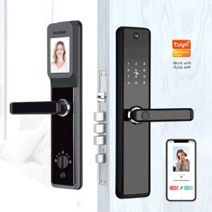 WiFi Smart Handle Door Lock with Cat Eye Camera, Visual Intercom, Keyless Entry, App Control, and Cloud Storage