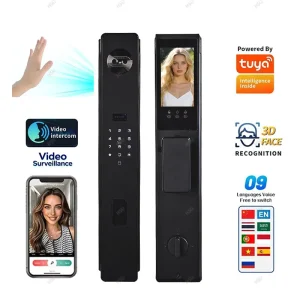 WiFi Video Intercom Smart Door Lock with Card, Face Recognition, Password, and Key Unlock for Home