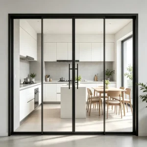 Wind Resistant Custom Size High Quality Steel Glass Door Slim Black Frame Double Tempered Glass Partition Steel Door