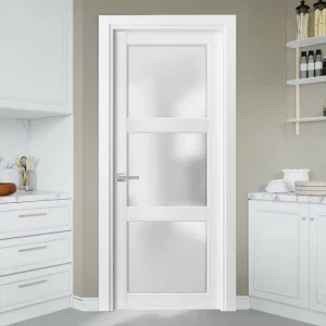 Wooden Frame Frosted Glass Interior Door for Pantry, Bedroom, or Closet