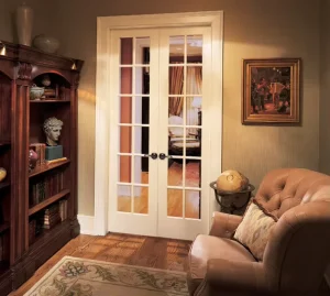 Wooden Swing Door with Frosted Glass Insert, Customized for Villas