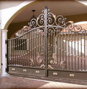 Wrought Iron Courtyard Double Swing Main Door for Villa