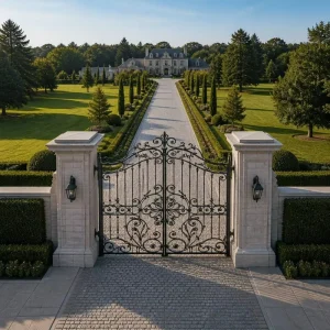Wrought Iron Courtyard Gate Hand-Forged Estate Driveway Gate with Rust Protection for Villa Projects