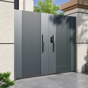 Wrought Iron Double Swing Driveway Gate, Motorized, for Courtyards, Gardens, and Villas