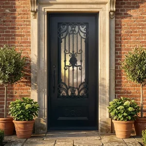 Wrought Iron Steel Entry Door with Frosted Glass