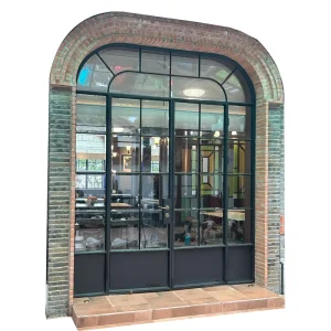 Wrought Steel Arched Tempered Glass Door for Villa Entrance