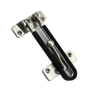 Zinc Alloy Door Guard with Black Rubber Security Buckle and Satin Nickel Bolt for Wooden Doors